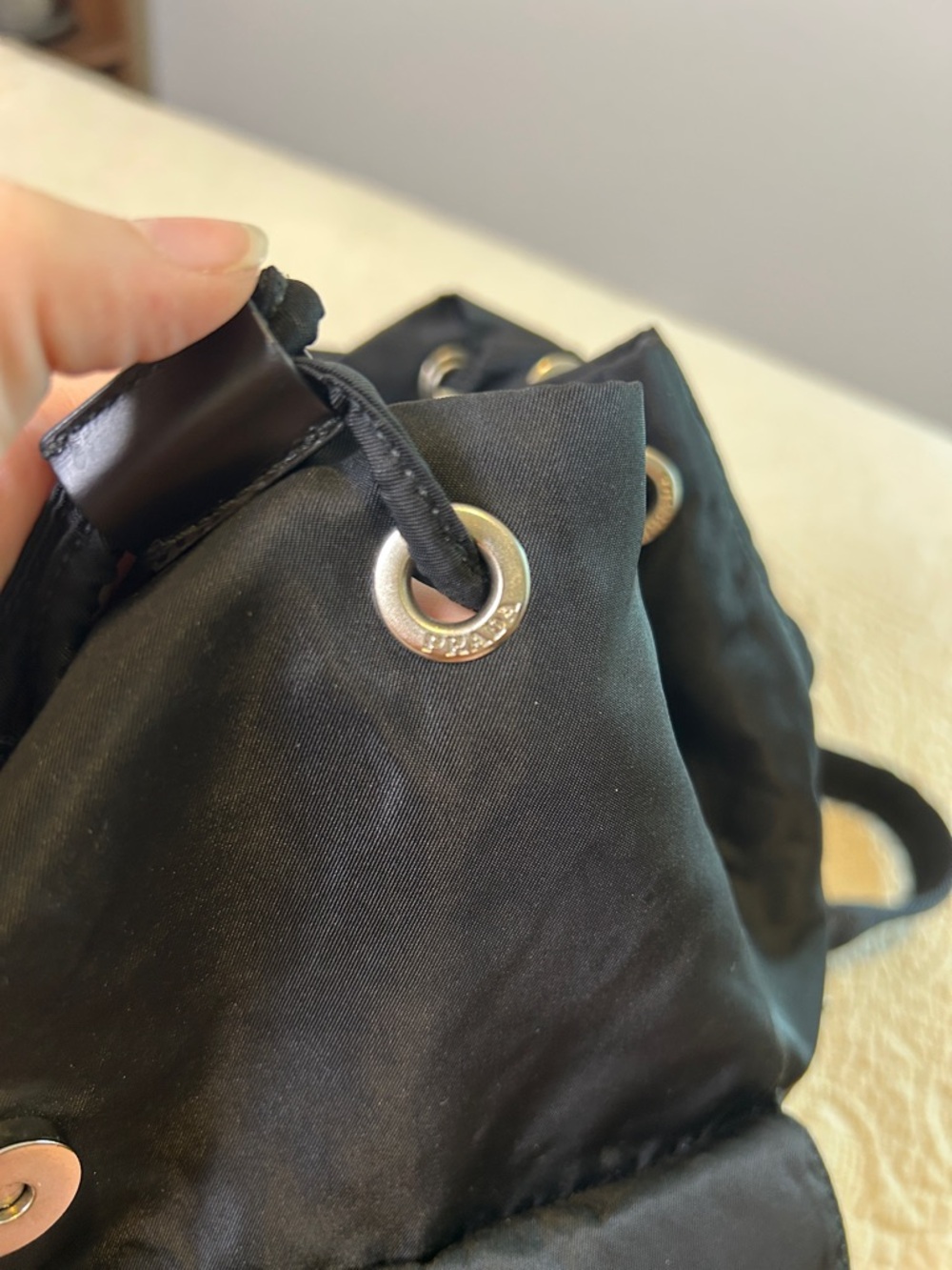 Prada Black Nylon Drawstring Backpack with Front Buckle Pockets - Picture 6 of 9